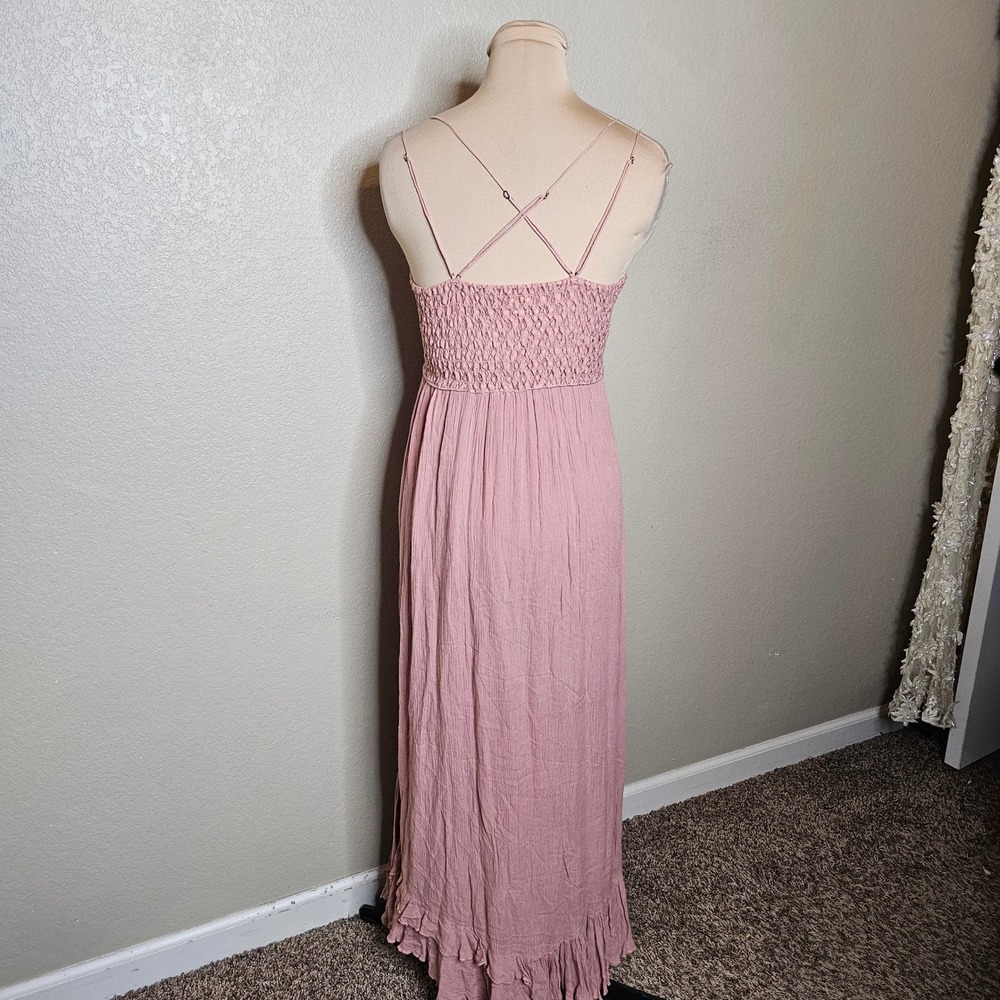 Free People FP One Adella Maxi Slip Dress Rose Pink Lace Crochet Boho Small - Picture 6 of 10